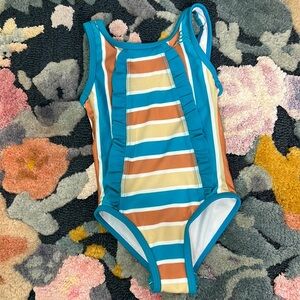 Seaesta Surf striped ruffle fringe one piece bathing suit NWT